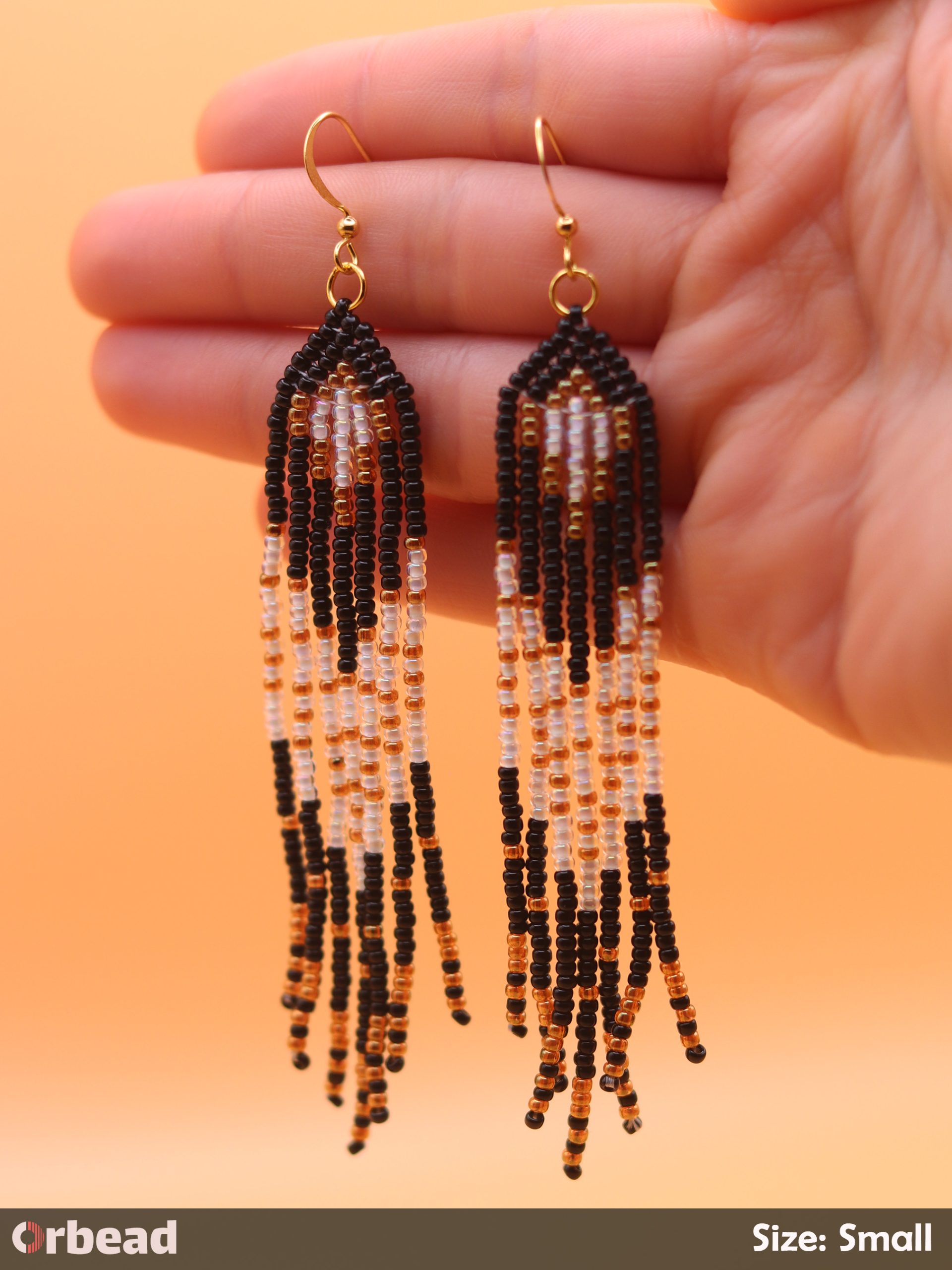 Gold bead Handmade Beaded Earrings Fringe Dangling Earrings Seed
